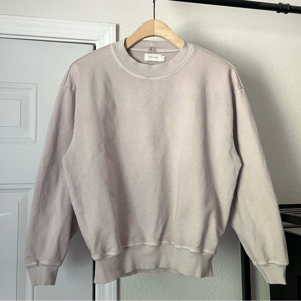 NICO NICO dusty pink grey mauve beige‎ cotton contrast pullover boxy cropped